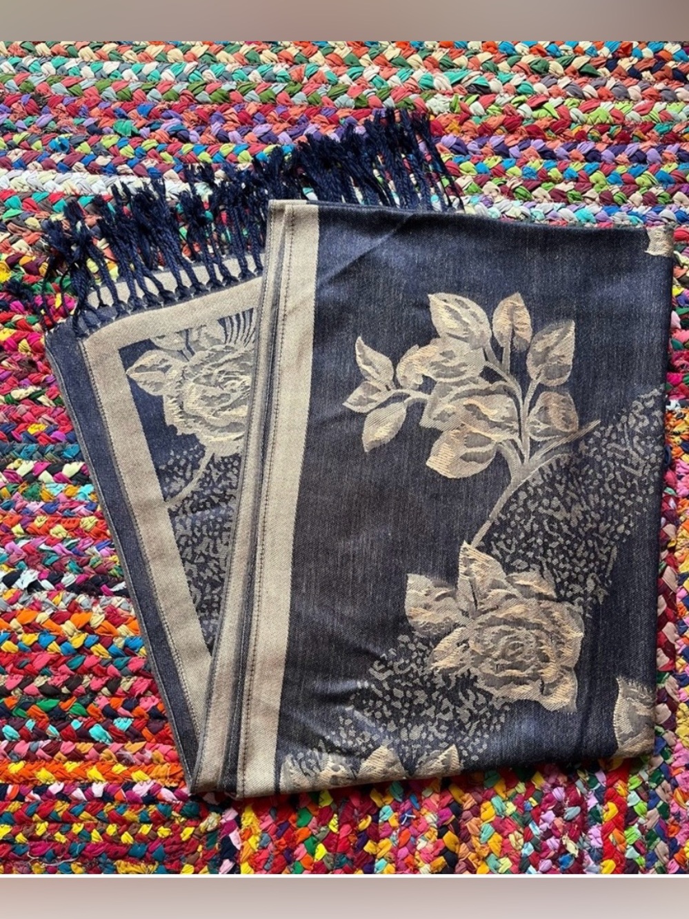 ROMANTIC AMAWATERWAYS BLUE AND WHITE PASHMINA FESTIVAL SCARF